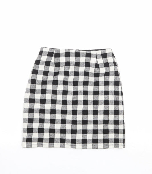 Miss Selfridge Womens Black Check Polyester A-Line Skirt Size 8