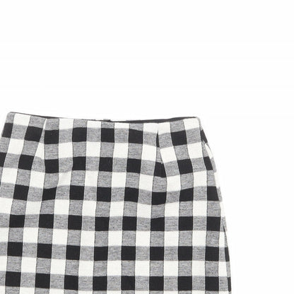 Miss Selfridge Womens Black Check Polyester A-Line Skirt Size 8