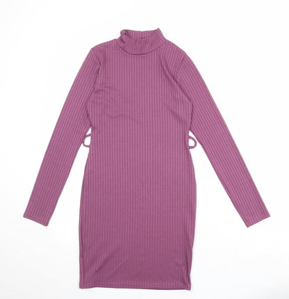 PRETTYLITTLETHING Womens Purple Polyester Bodycon Size 8 Mock Neck Pullover