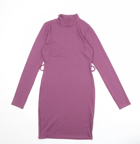 PRETTYLITTLETHING Womens Purple Polyester Bodycon Size 8 Mock Neck Pullover
