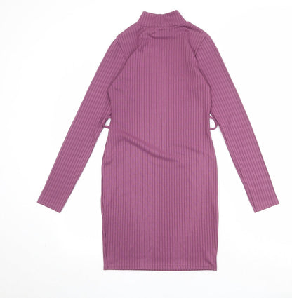 PRETTYLITTLETHING Womens Purple Polyester Bodycon Size 8 Mock Neck Pullover