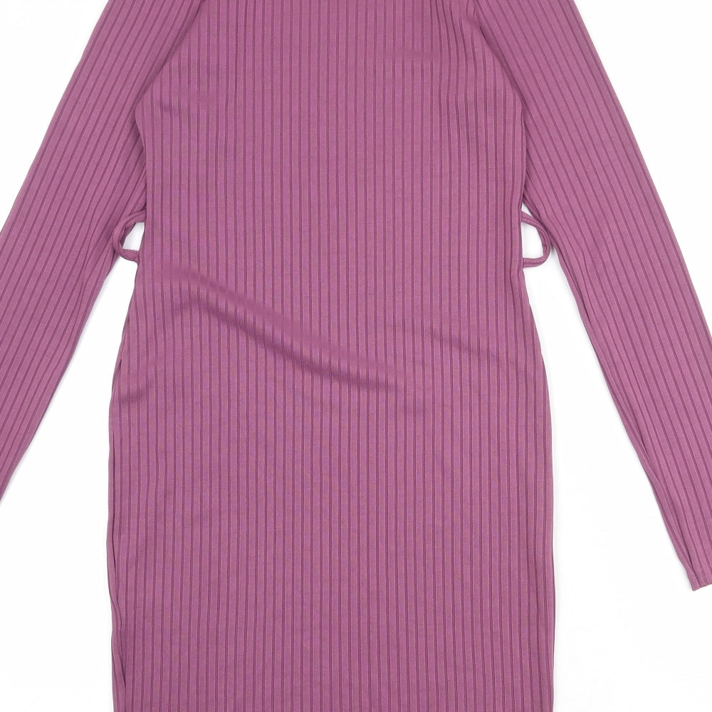 PRETTYLITTLETHING Womens Purple Polyester Bodycon Size 8 Mock Neck Pullover