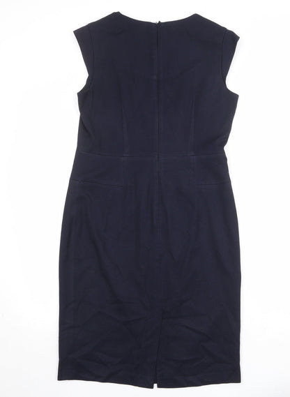 NEXT Womens Blue Polyester Shift Size 12 V-Neck Zip
