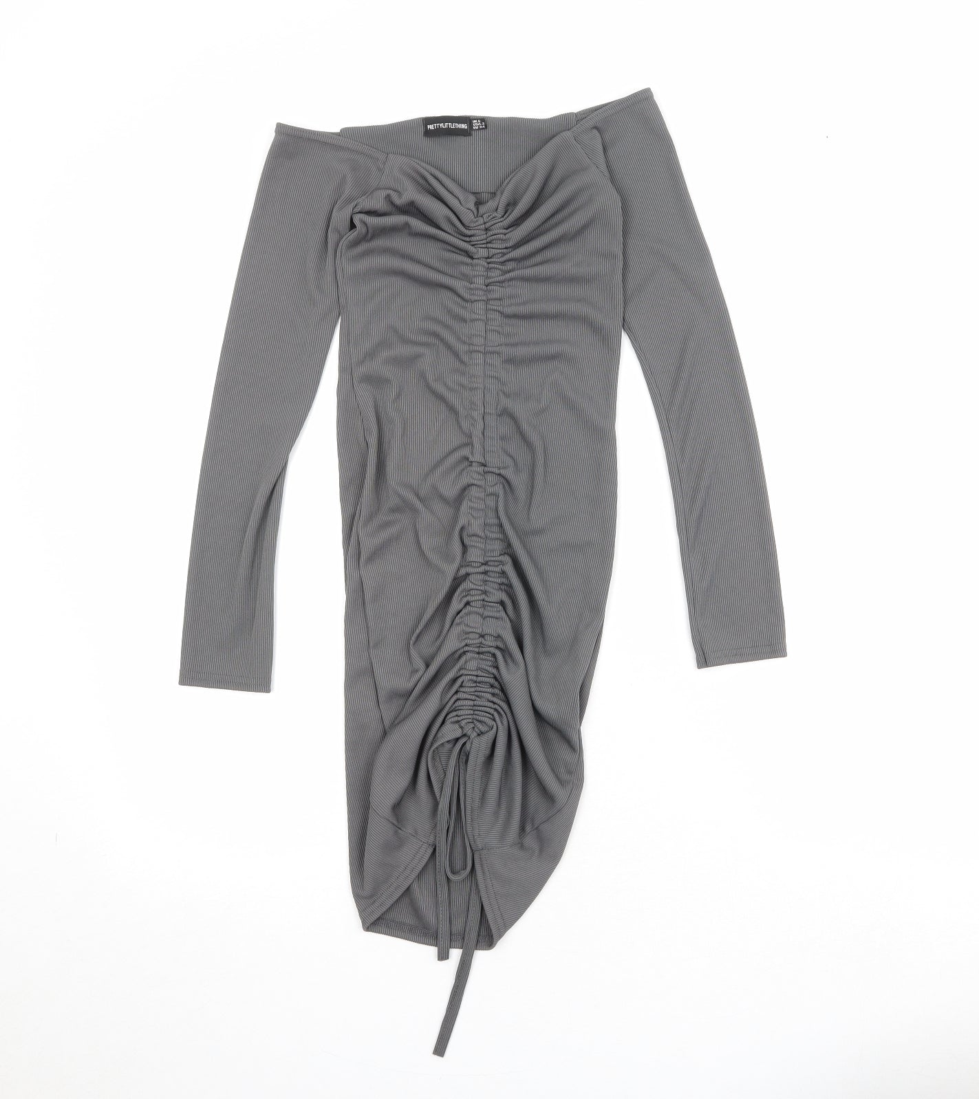 PRETTYLITTLETHING Womens Grey Polyester Bodycon Size 6 V-Neck Pullover