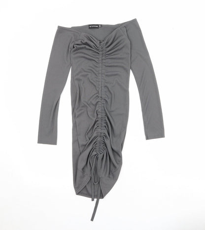 PRETTYLITTLETHING Womens Grey Polyester Bodycon Size 6 V-Neck Pullover