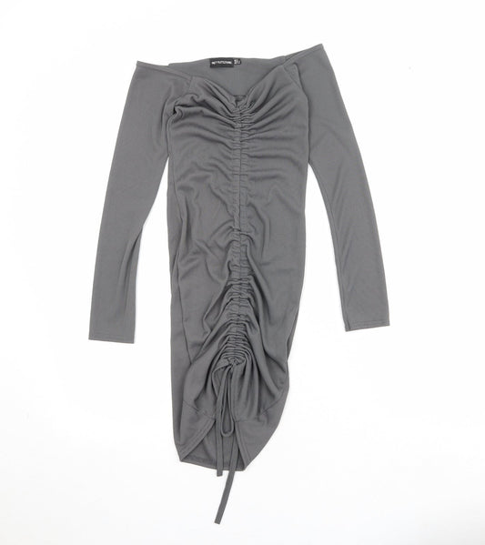 PRETTYLITTLETHING Womens Grey Polyester Bodycon Size 6 V-Neck Pullover