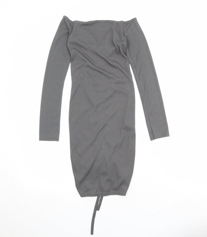 PRETTYLITTLETHING Womens Grey Polyester Bodycon Size 6 V-Neck Pullover