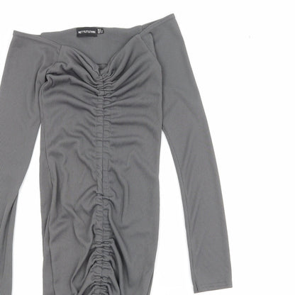 PRETTYLITTLETHING Womens Grey Polyester Bodycon Size 6 V-Neck Pullover