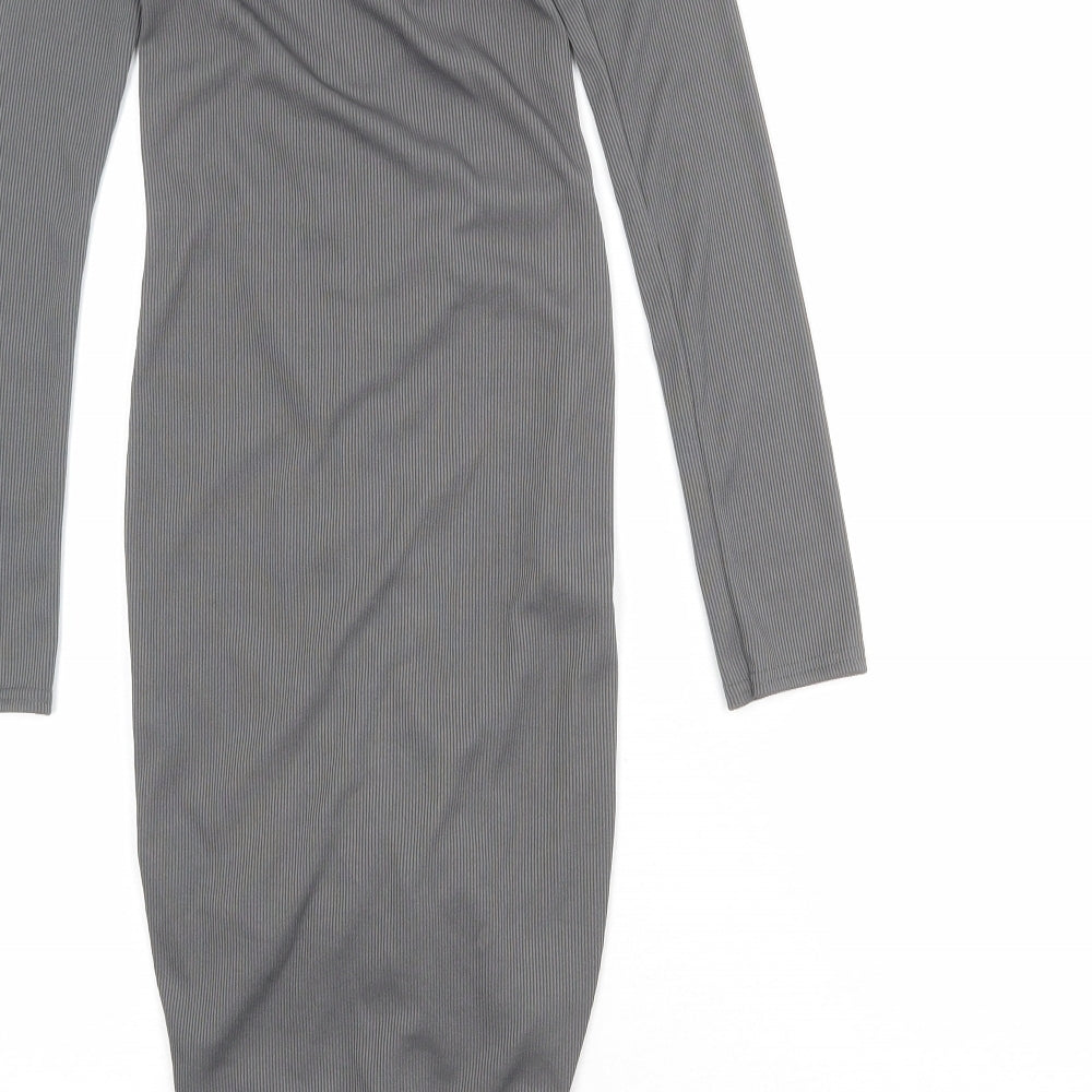 PRETTYLITTLETHING Womens Grey Polyester Bodycon Size 6 V-Neck Pullover