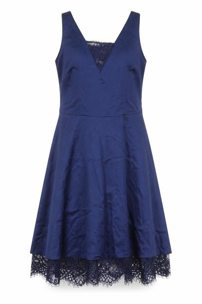 Paraphrase Womens Blue Polyester Fit & Flare Size M Square Neck Zip