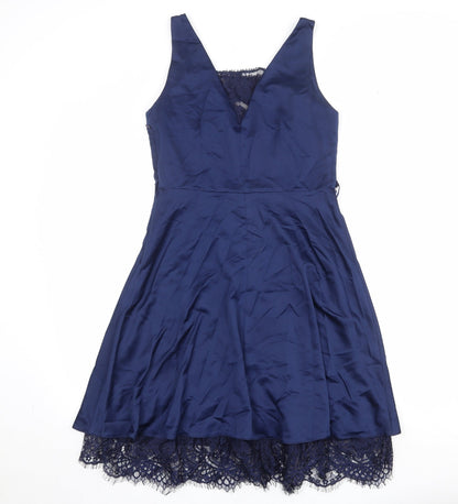 Paraphrase Womens Blue Polyester Fit & Flare Size M Square Neck Zip