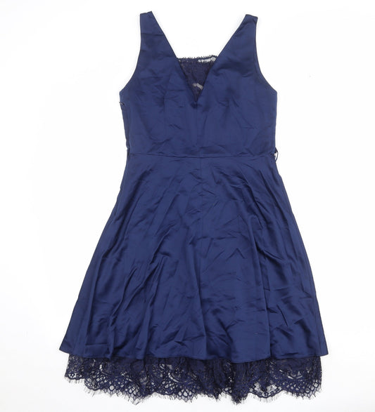 Paraphrase Womens Blue Polyester Fit & Flare Size M Square Neck Zip