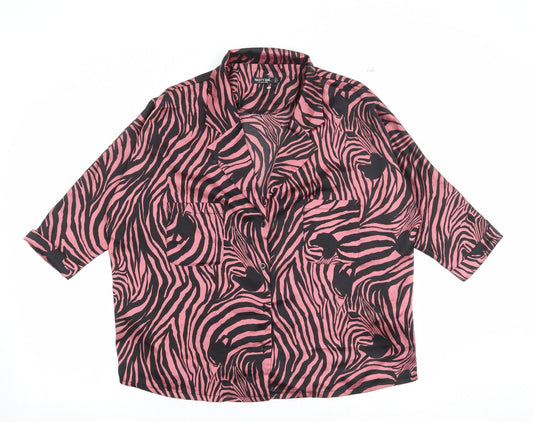 Nasty Gal Womens Pink Animal Print Polyester Basic Button-Up Size 10 Collared - Zebra Print