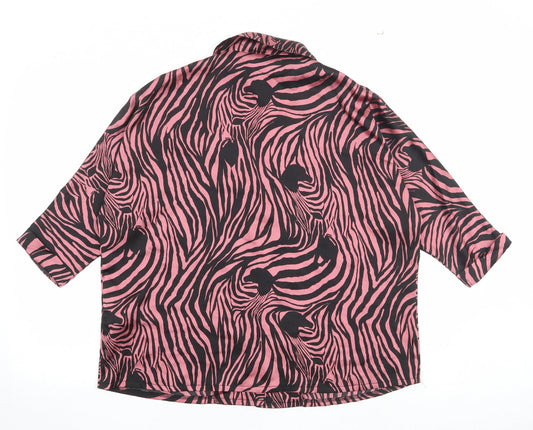 Nasty Gal Womens Pink Animal Print Polyester Basic Button-Up Size 10 Collared - Zebra Print