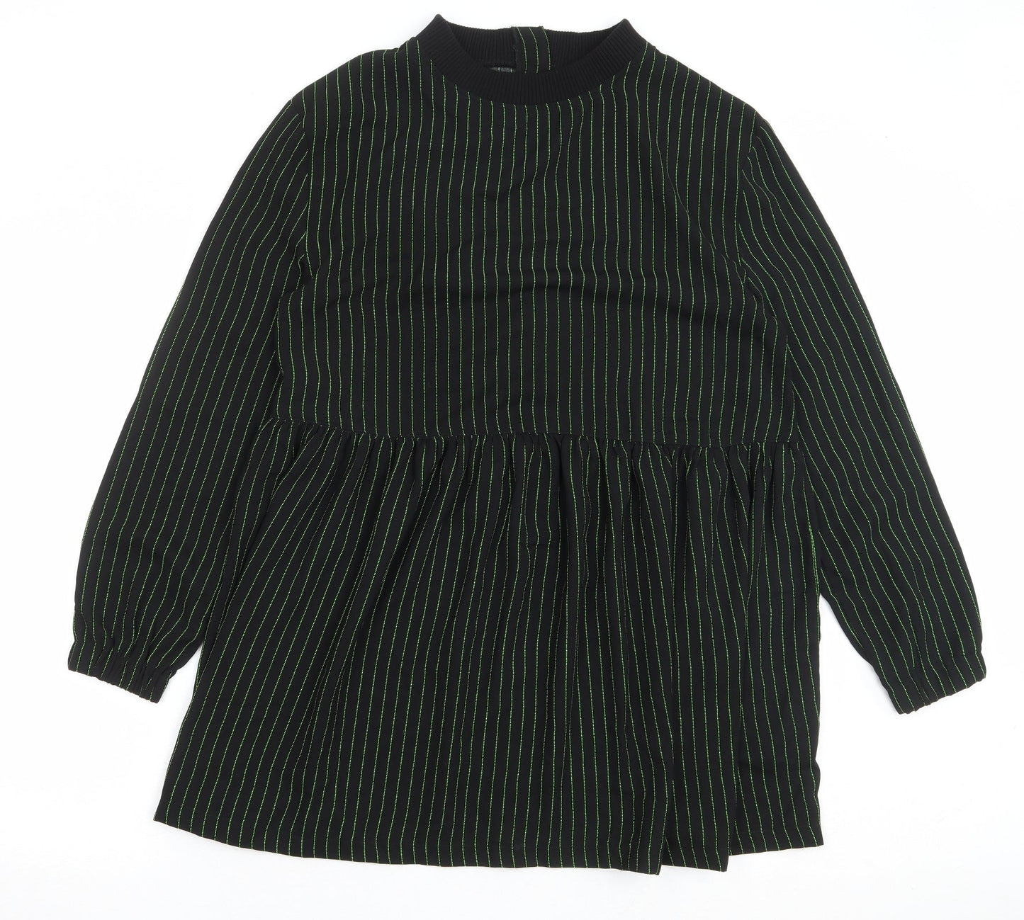 COLLUSION Womens Black Striped Polyester Mermaid Size 8 Crew Neck Zip