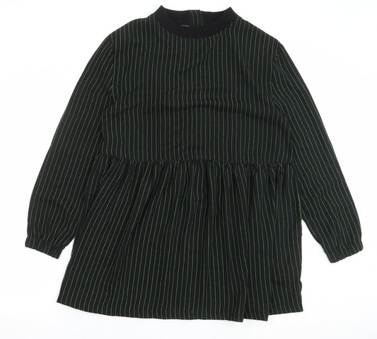 COLLUSION Womens Black Striped Polyester Mermaid Size 8 Crew Neck Zip