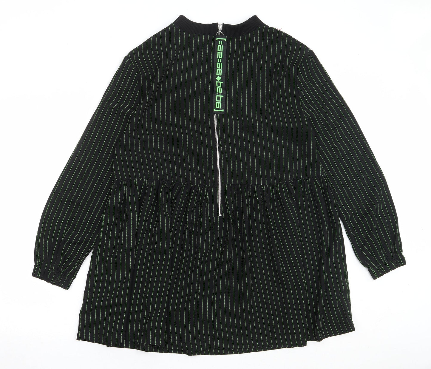 COLLUSION Womens Black Striped Polyester Mermaid Size 8 Crew Neck Zip