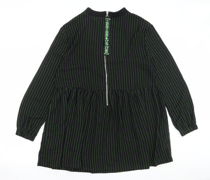 COLLUSION Womens Black Striped Polyester Mermaid Size 8 Crew Neck Zip