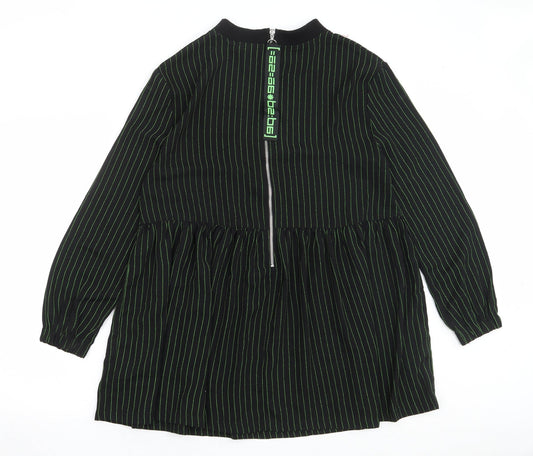 COLLUSION Womens Black Striped Polyester Mermaid Size 8 Crew Neck Zip