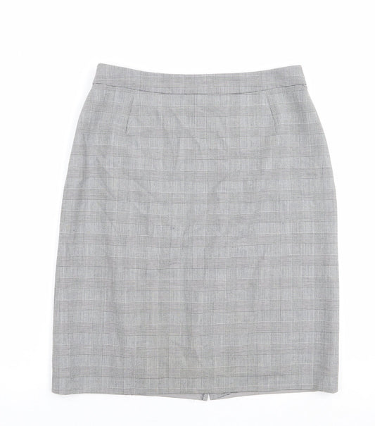 Betty Barclay Womens Grey Plaid Polyester Straight & Pencil Skirt Size 32 in Zip