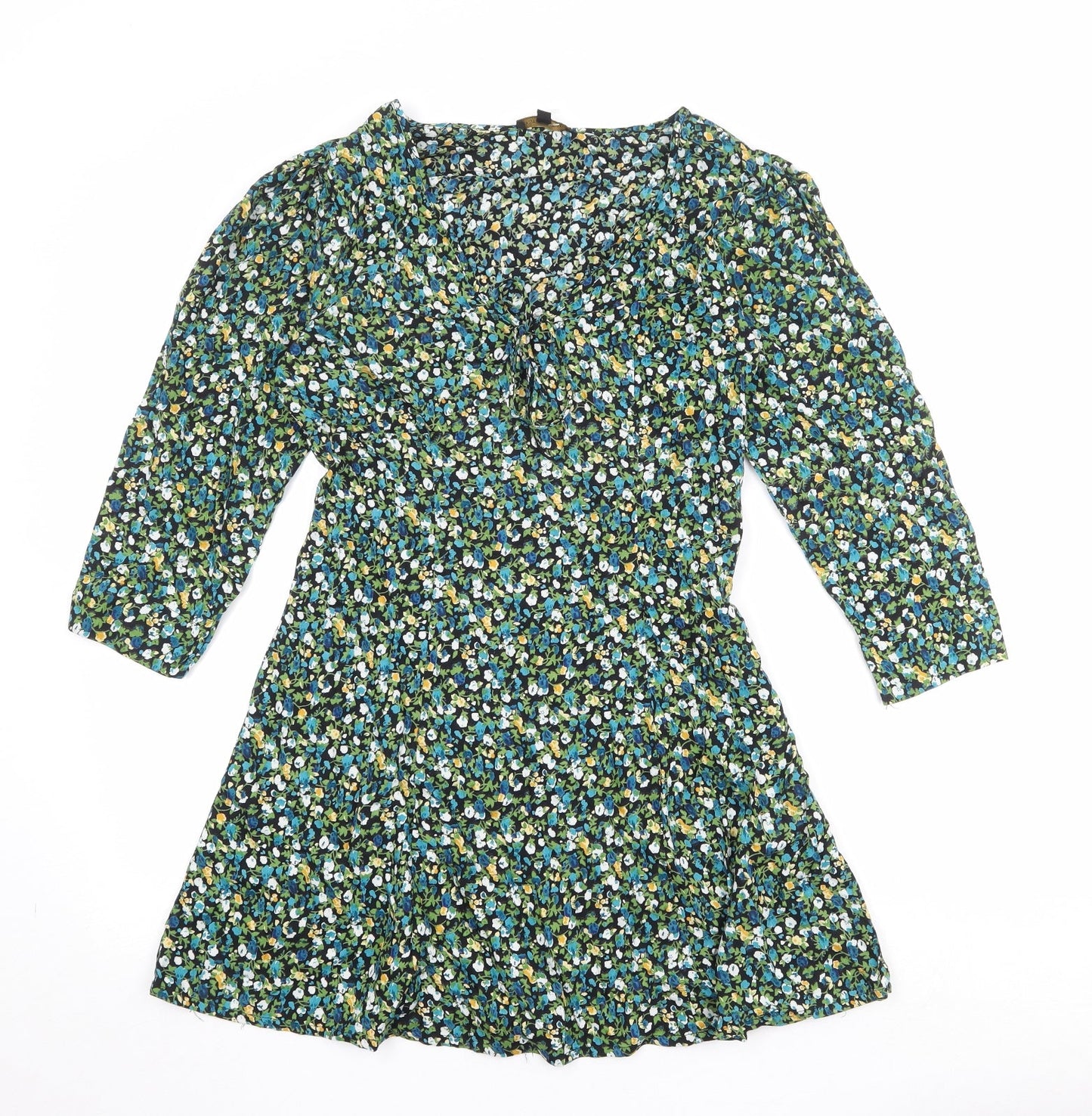 Mystical Threads Womens Multicoloured Floral Viscose Fit & Flare Size S V-Neck Zip