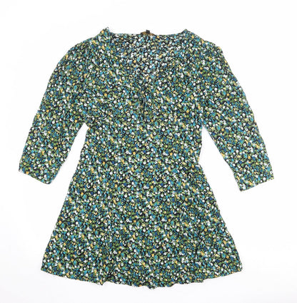 Mystical Threads Womens Multicoloured Floral Viscose Fit & Flare Size S V-Neck Zip