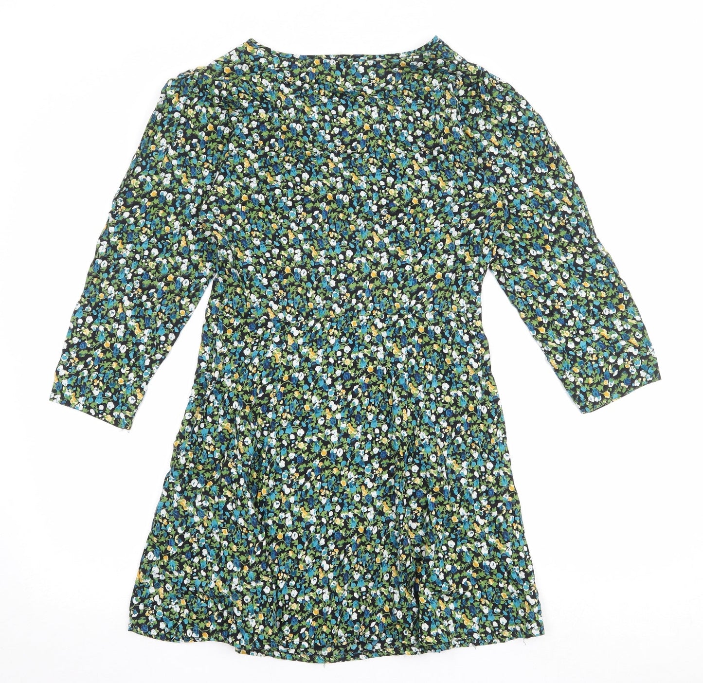 Mystical Threads Womens Multicoloured Floral Viscose Fit & Flare Size S V-Neck Zip