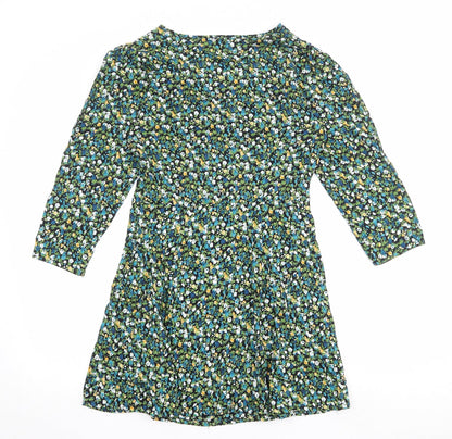 Mystical Threads Womens Multicoloured Floral Viscose Fit & Flare Size S V-Neck Zip