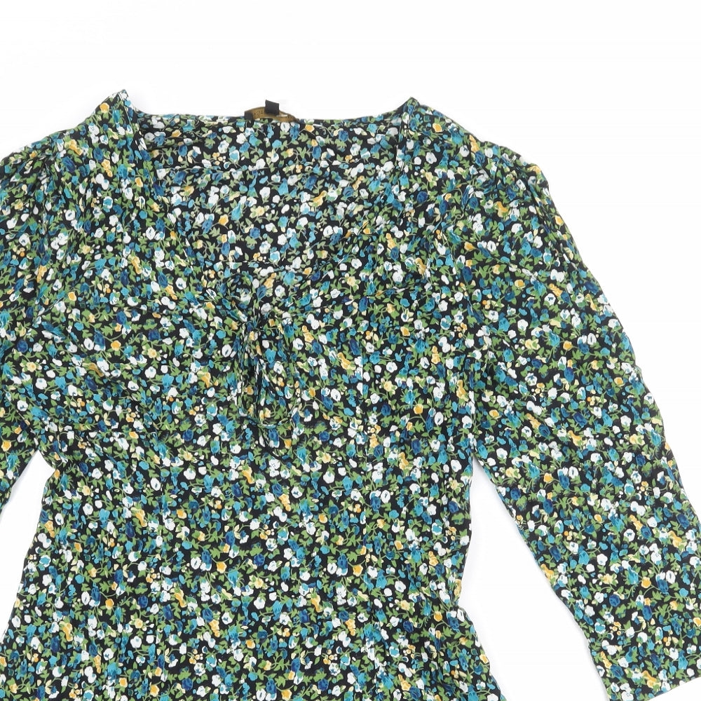 Mystical Threads Womens Multicoloured Floral Viscose Fit & Flare Size S V-Neck Zip