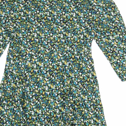 Mystical Threads Womens Multicoloured Floral Viscose Fit & Flare Size S V-Neck Zip