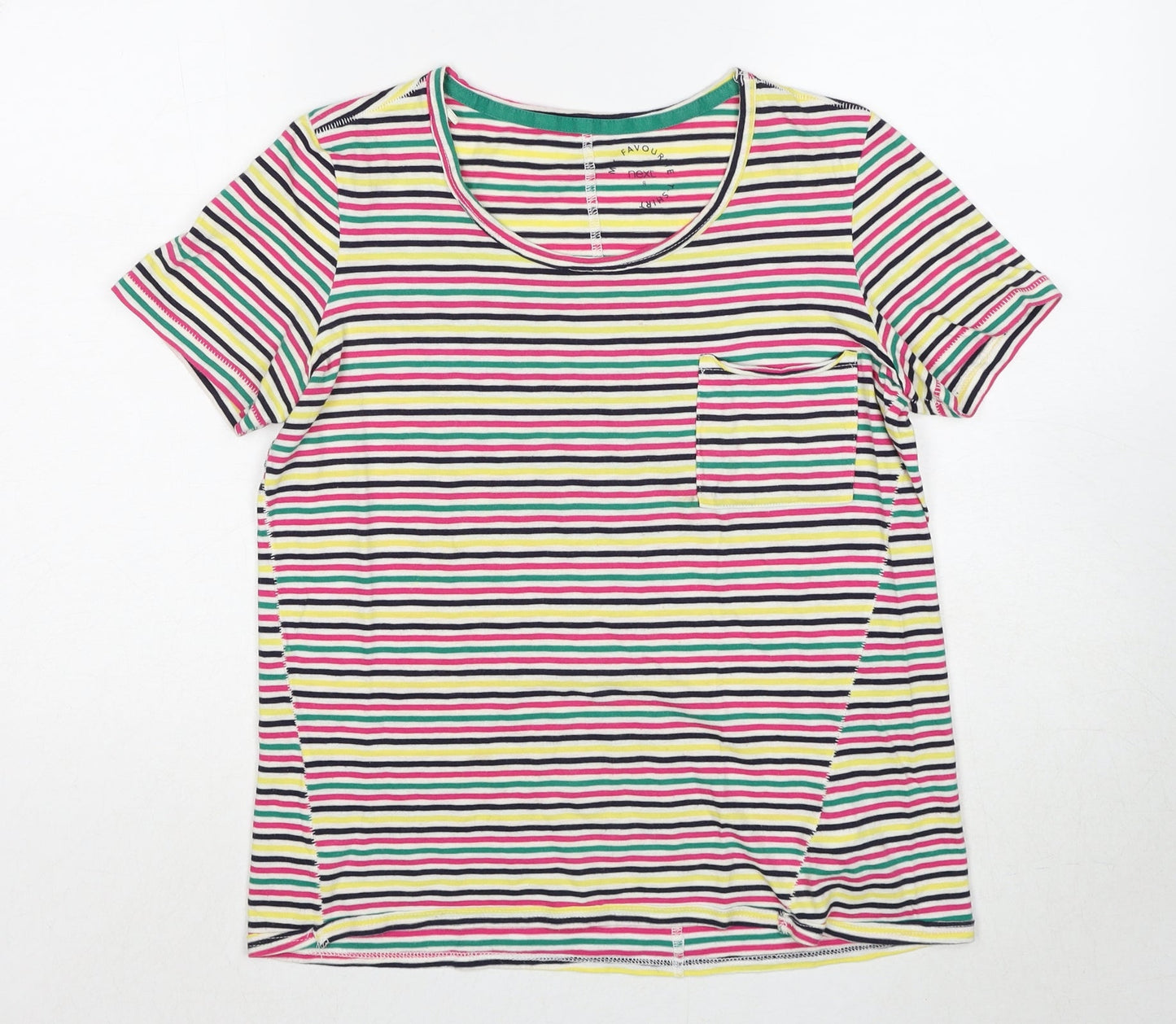 NEXT Womens Multicoloured Striped Cotton Basic T-Shirt Size 8 Scoop Neck