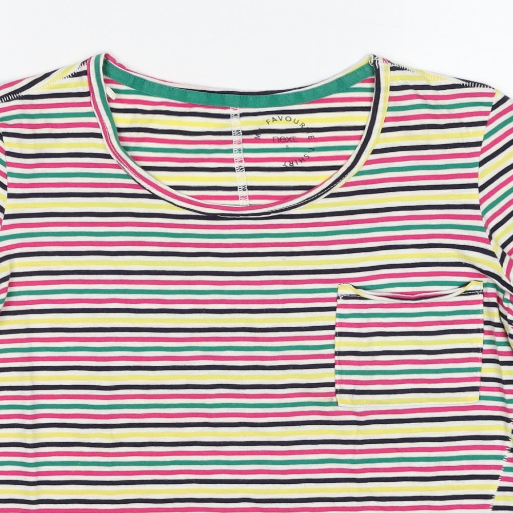 NEXT Womens Multicoloured Striped Cotton Basic T-Shirt Size 8 Scoop Neck