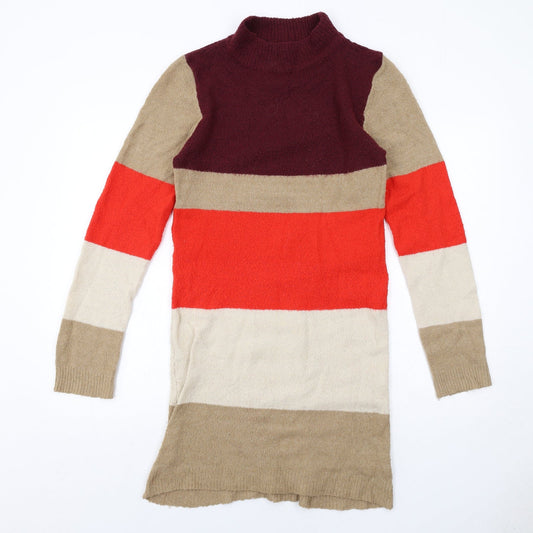 Brave Soul Womens Multicoloured Colourblock Acrylic Jumper Dress Size 10 Mock Neck Pullover