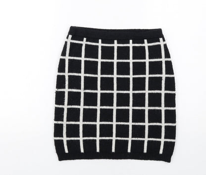 NEXT Womens Black Check Nylon A-Line Skirt Size 8