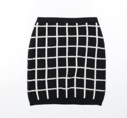 NEXT Womens Black Check Nylon A-Line Skirt Size 8