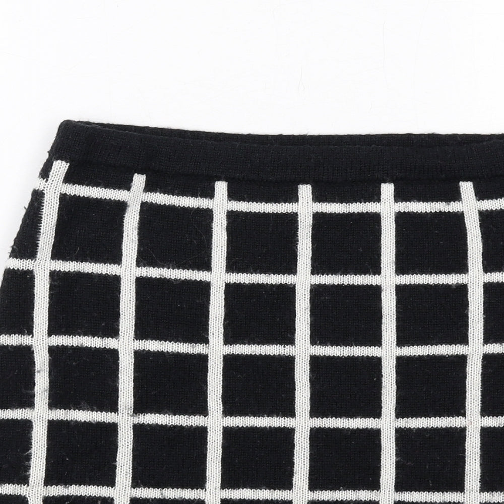 NEXT Womens Black Check Nylon A-Line Skirt Size 8