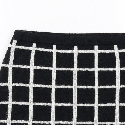 NEXT Womens Black Check Nylon A-Line Skirt Size 8