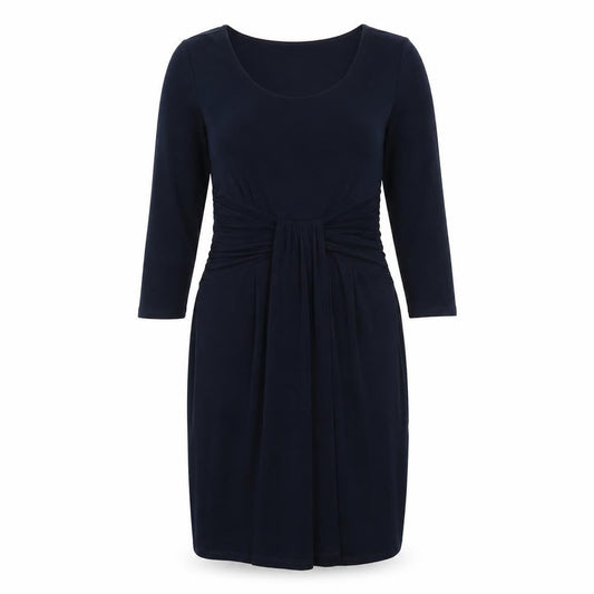 Front view of Linea women’s blue polyester sheath, size UK 8, v-neck tie