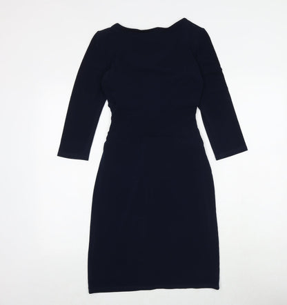 Linea Womens Blue Polyester Sheath Size 8 V-Neck Tie