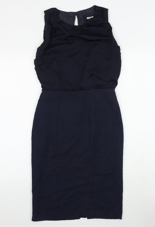 NEXT Womens Black Polyester Pencil Dress Size 6 Boat Neck Zip