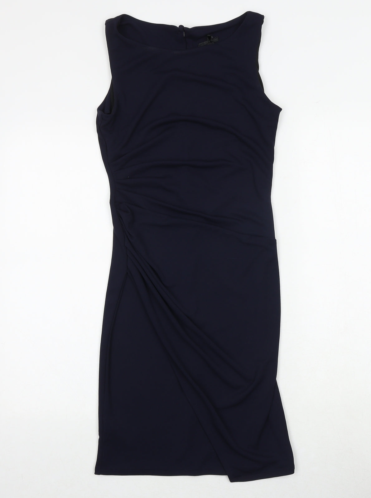 NEXT Womens Blue Polyester Sheath Size 6 Boat Neck Button