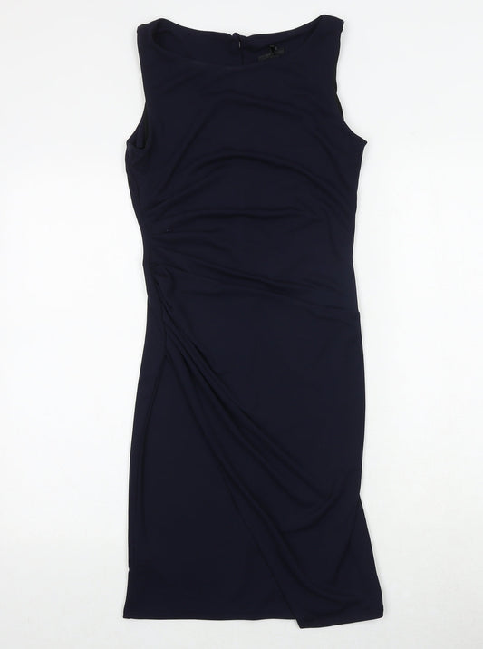 NEXT Womens Blue Polyester Sheath Size 6 Boat Neck Button