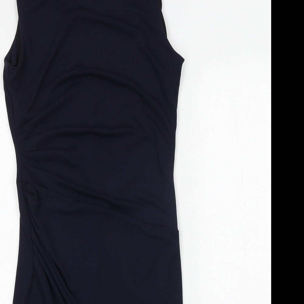 NEXT Womens Blue Polyester Sheath Size 6 Boat Neck Button