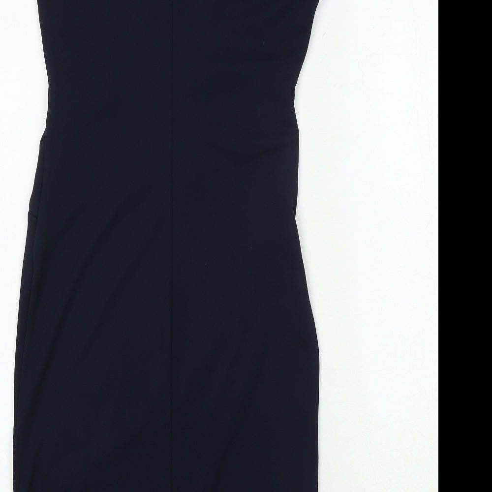 NEXT Womens Blue Polyester Sheath Size 6 Boat Neck Button
