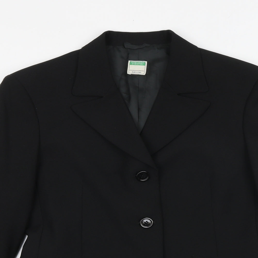 United Colors of Benetton Womens Black Polyester Jacket Suit Jacket Size 14