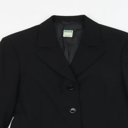 United Colors of Benetton Womens Black Polyester Jacket Suit Jacket Size 14