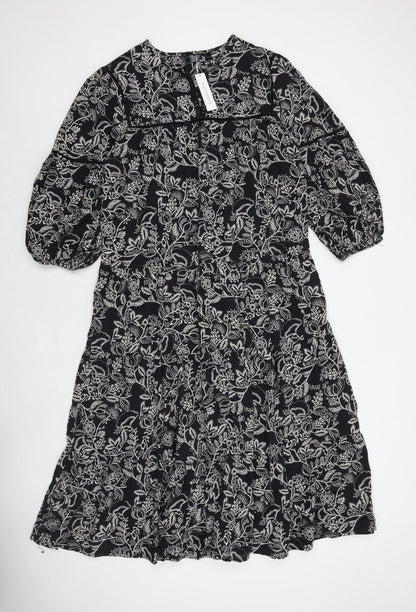 Accessorize Womens Black Floral Polyester A-Line Size M V-Neck Pullover