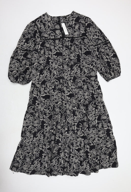 Accessorize Womens Black Floral Polyester A-Line Size M V-Neck Pullover