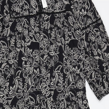 Accessorize Womens Black Floral Polyester A-Line Size M V-Neck Pullover