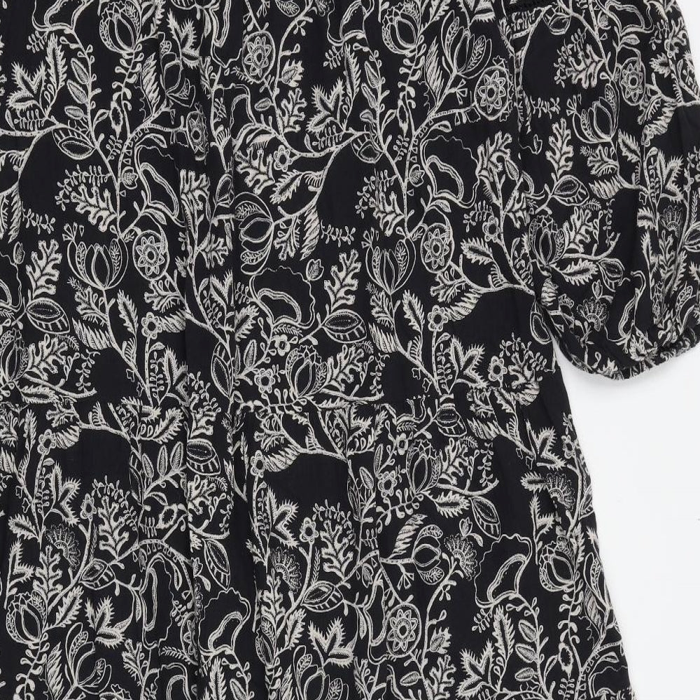 Accessorize Womens Black Floral Polyester A-Line Size M V-Neck Pullover